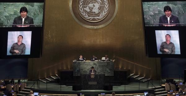 Evo Morales en su intervención en la Asamblea General de la ONU en Nueva York
