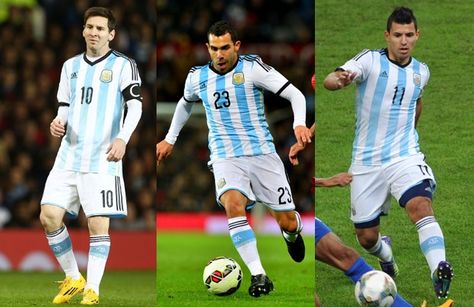 Lionel Messi, Carlos Tevez y Sergio Agüero del seleccionado argentino. Foto: Internet