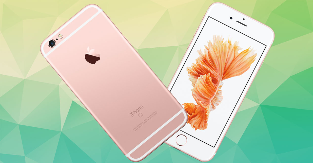 iPhone 6s Rose Gold frontal y trasera en fondo verde