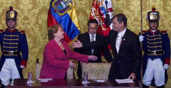 El mandatario ecuatoriano se reunión con Bachelet, tras la cita el mandatario ecuatoriano negó apoyo a demanda boliviana