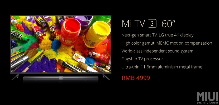 Mi TV 3 Xiaomi presenta la Mi TV 3, una smart TV 4K de 60 pulgadas por 690€