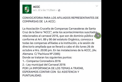 La convocatoria que lanzó la ACCC para la sesión de directorio ampliado