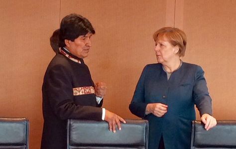El presidente Evo Morales se encuentra en Alemania y se reunió con la canciller alemana Ángela Merkel. Foto: Ministerio de Comunicación. 