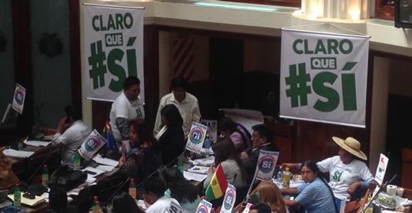 El oficialismo usa el color verde para hacer campaña por el Sí a la reelección de Evo Morales,