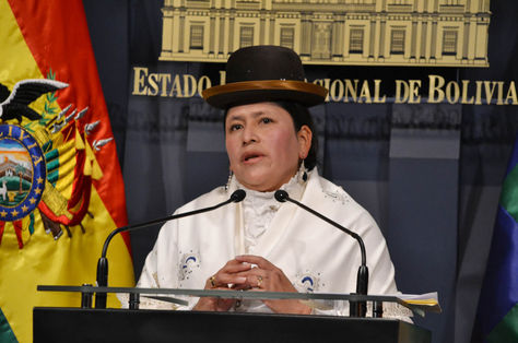 La ministra de Justicia, Virginia Velasco en conferencia de prensa en Palacio de Gobierno. Foto: ABI