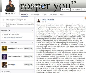 El mensaje de Facebook de Sinéad O'Connor