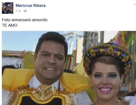 Ésta es la publicación que colgó en el Facebook Maricruz Ribera dedicada a su esposo Luis Revilla, por su aniversario.