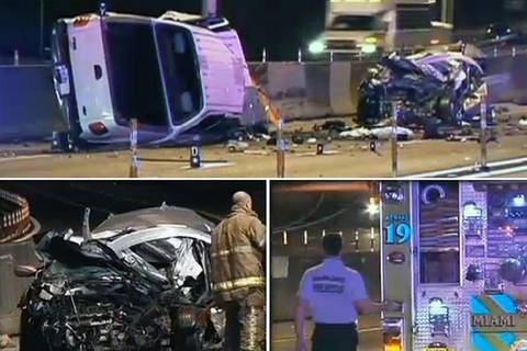 El accidente, que dejó 5 muertos y 2 heridos tuvo lugar en la I-95 la madrugada del miércoles. Cortesía 7News. El accidente, que dejó 5 muertos y 2 heridos tuvo lugar en la I-95 la madrugada del miércoles. Cortesía 7News.