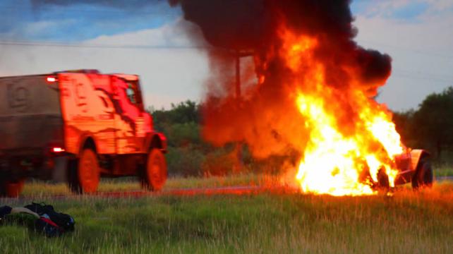 La máquina de Barbery se incendió luego de completar la segunda etapa del rally