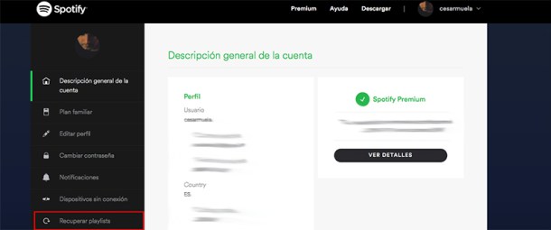 recuperar playlists spotify