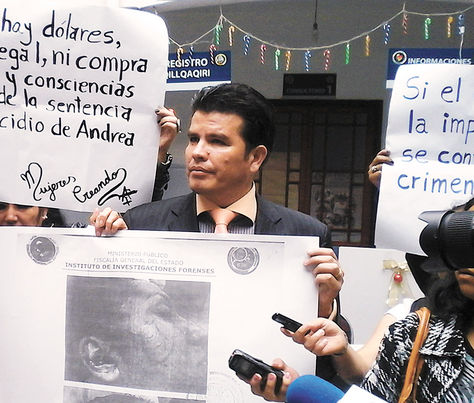 Conferencia. Sánchez muestra copia de lesiones en el rostro de Andrea, ayer.
