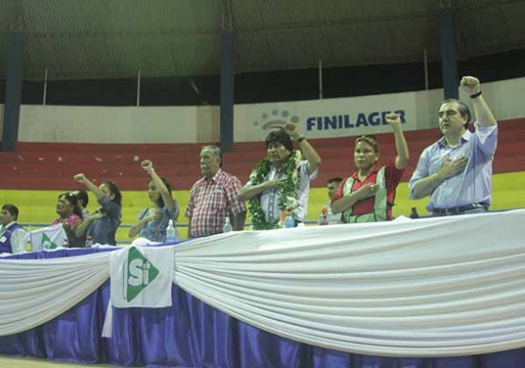 El presidente Evo Morales participa en un acto de campaña en el municipio de Montero, Santa Cruz, el pasado 12 de enero. -   Abi Agencia