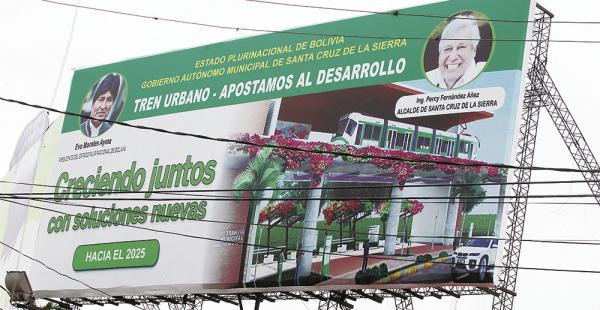El proyecto del tren urbano en el municipio de Santa Cruz de la Sierra muestra juntos al presidente Evo Morales y al alcalde Percy Fernández. En esta época de campaña electoral esta imagen llama la atención de muchos ciudadanos.