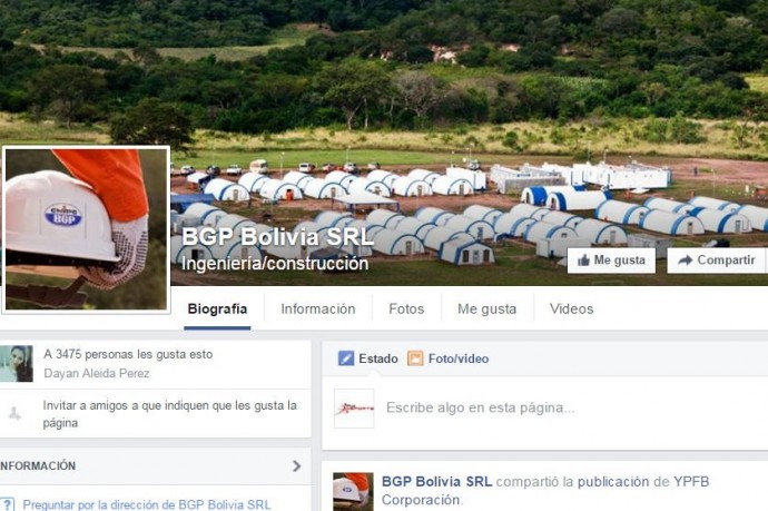 La empresa china BGP Bolivia tiene tres contratos millonarios con Bolivia. Foto: Facebook 
