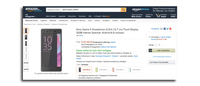 xperia x amazon Estos son los precios del Sony Xperia X y Xperia XA, disponible ya la preventa