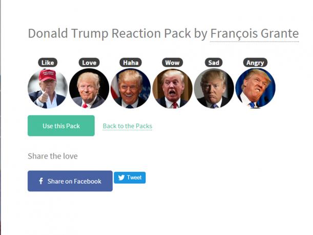 También puedes cambiar las reacciones de Facebook en otros personajes como los emojis de Donald Trump. (Foto: Captura)