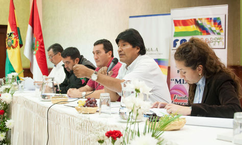 El presidente Evo Morales en un acto en Tarija con Alcaldes.