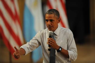 El presidente estadounidense Barack Obama habla en la Usina del Arte ante jóvenes emprendedores. (Guillermo Rodríguez Adami)