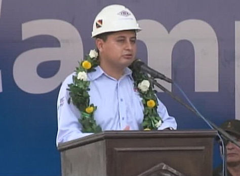 El presidente de YPFB en la inauguración de la producción de dos pozos gasíferos en Caigua. Foto: @Canal_BoliviaTV