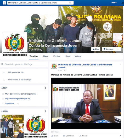 Presentación. El muro de la cuenta creada por el Ministerio de Gobierno.