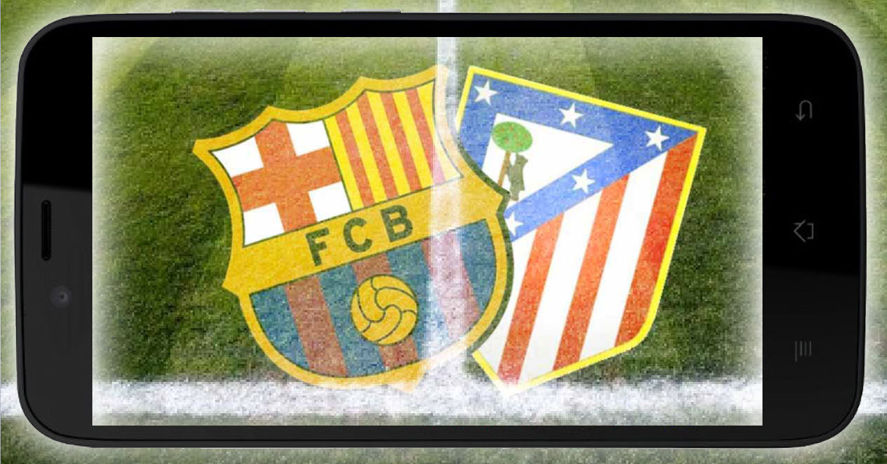 escudos barcelona y atleti dentro de un móvil