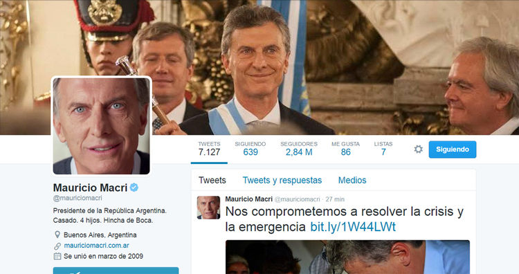 Cuenta Mauricio Macri, presidente de Argentina: @mauriciomacri 