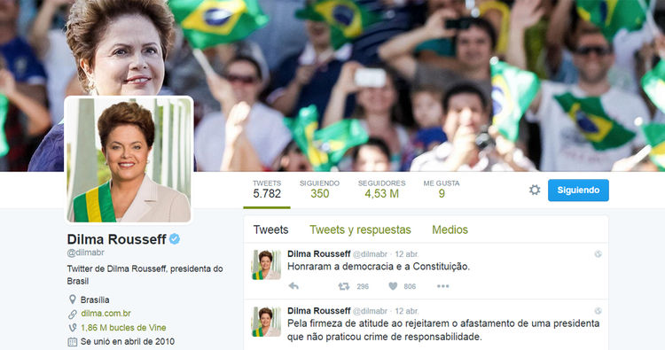Cuenta Dilma Rousseff, presidenta de Brasil: @dilmabr