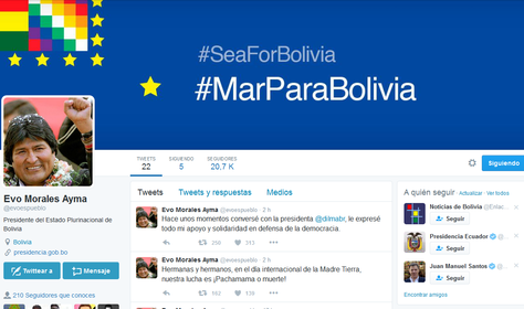 Captura de la página de Twitter del presidente Evo Morales