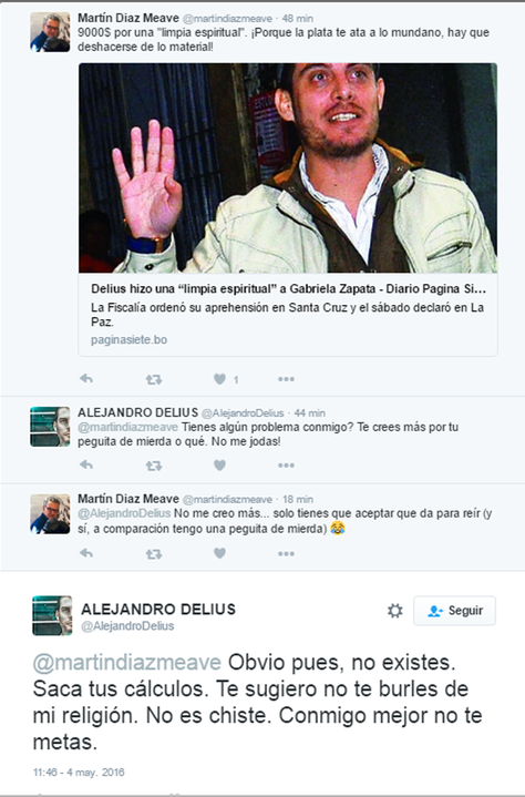 Uno de los intercambios publicados en la cuenta de Twitter de Alejandro Delius