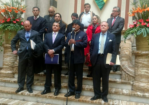 Conferencia de prensa del presidente Evo Morales y los empresarios en Palacio de Gobierno