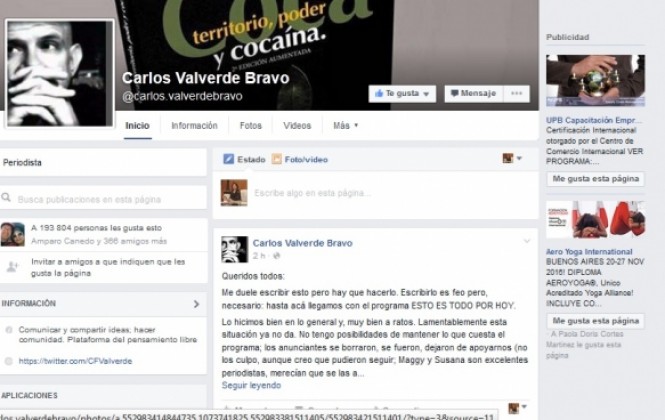 Valverde cierra su programa de Tv porque ''los anunciantes se borraron'' Valverde cierra su programa de Tv porque