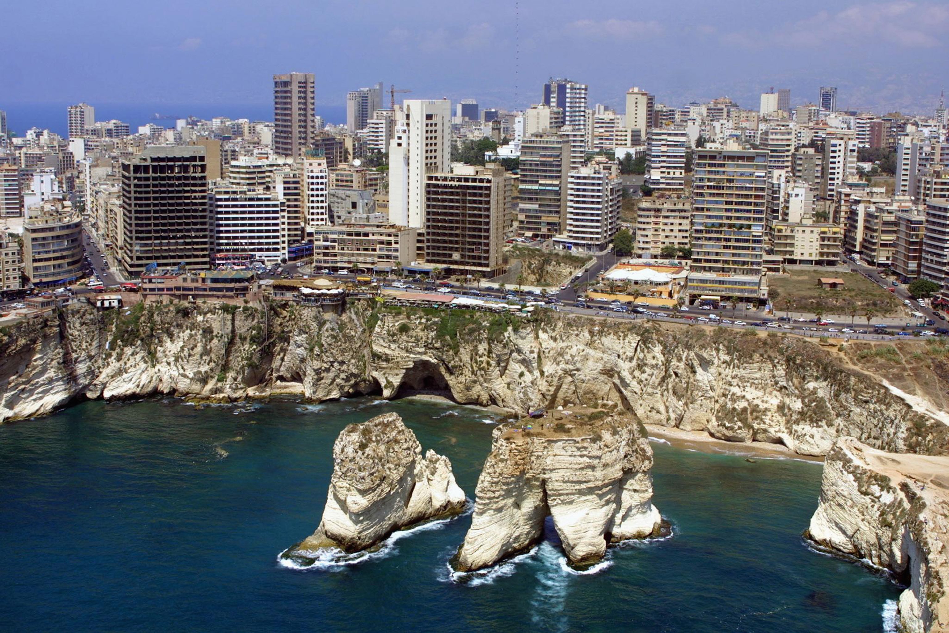 BEIRUT - JULY 14: An aerial picture taken on July 14, 2001 shows the Rawshe Rock off the coast of Beirut, Lebanon. (Photo by Ramzi Haidar/AFP/Getty Images)
