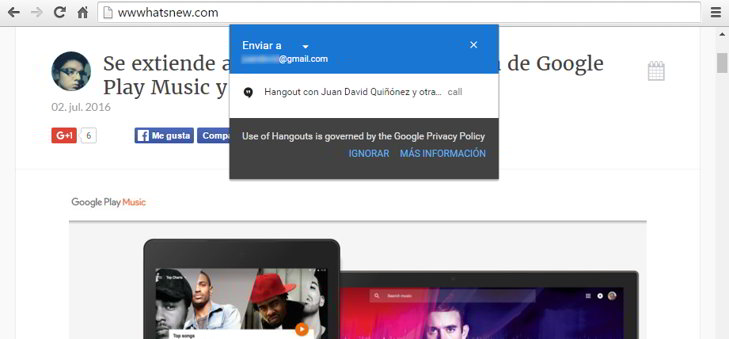 compartir pestaña en hangouts