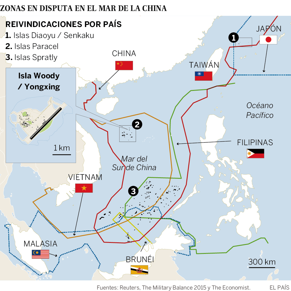 Mapa de las zonas en disputa en el Mar de la China Mapa de las zonas en disputa en el Mar de la China