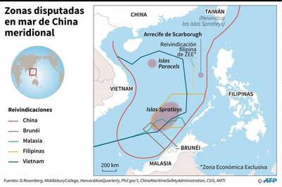 Zonas disputadas en el mar de China meridional / AFP /