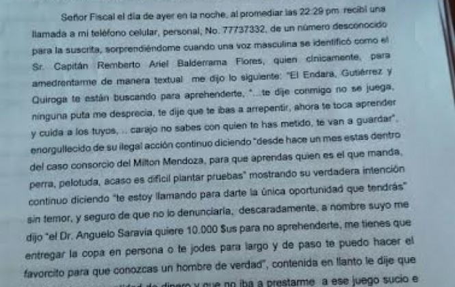 Capitán de Policía es acusado de extorsionar con $us 10.000 a una teniente para no encarcelarla Capitán de Policía es acusado de extorsionar con $us 10.000 a una teniente para no encarcelarla