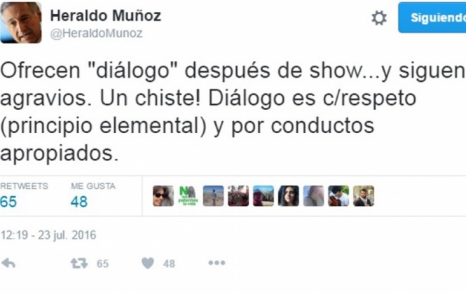 Muñoz dice que diálogo con Chile debe ser con respeto y por los conductos apropiados