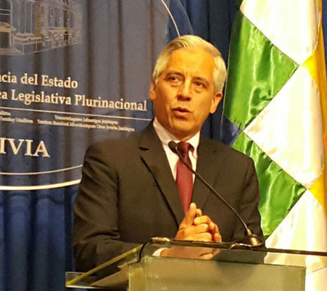 El vicepresidente Álvaro García Linera durante su conferencia de este martes