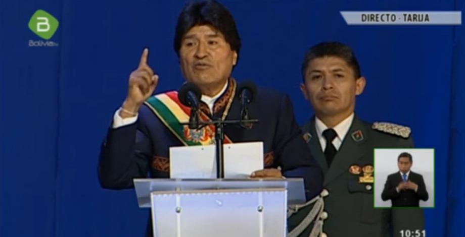 El presidente del Estado, Evo Morales, en su mensaje a la nación