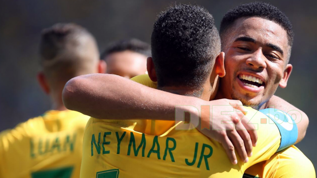 Gabriel Jesús celebrando su gol con Neymar. Foto: Jorge Uechi/Enviado especial %image_alt%