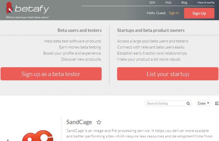 Captura de la página principal de betafy