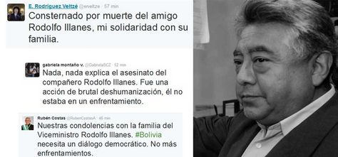 Mensajes de autoridades sobre la muerte del viceministro de Régimen Interior, Rodolfo Illanes.