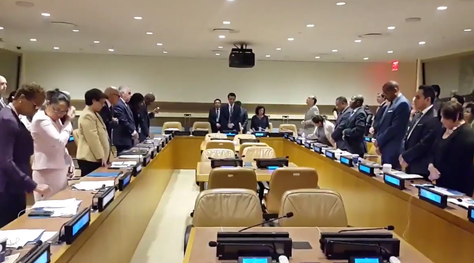 Minuto de silencio de embajadores de América Latina y el Caribe ante la ONU, en memoria del viceministro Rodolfo Illanes.Foto:@SachaLlorenti