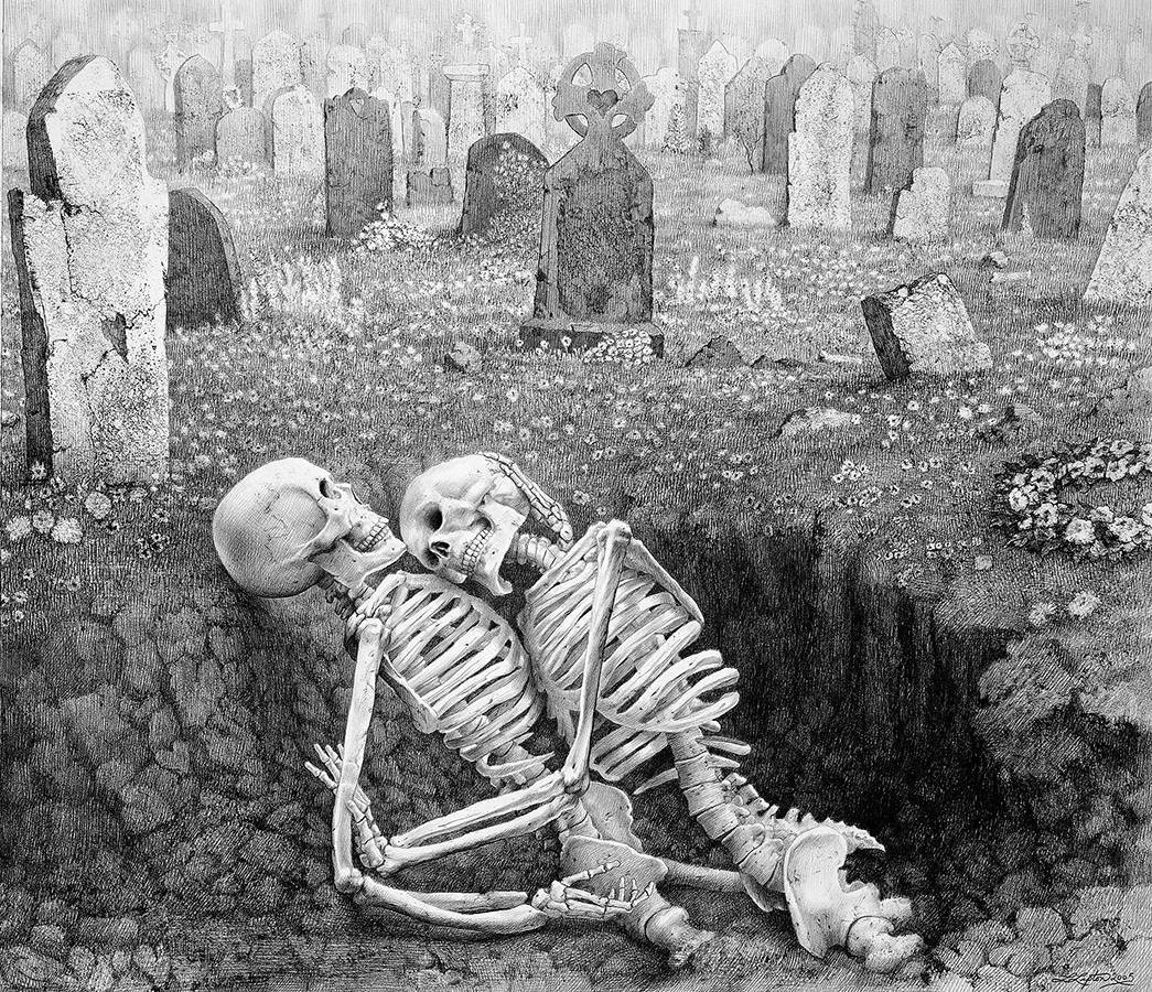 Laurie Lipton, lápiz, dibujo, 'The Last Embrace 2005' ('El último abrazo 2005'), carboncillo y lápiz sobre papel, 51x59cm / 20