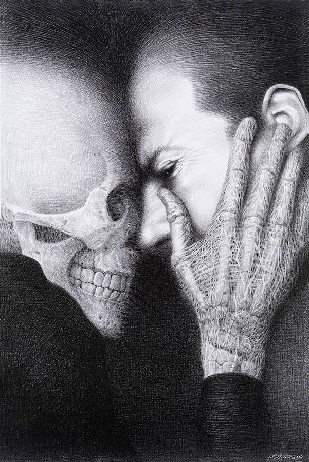 Laurie Lipton, lápiz, dibujo, 'Tête à Tête 2008' ('Cara a cara 2008'), carboncillo sobre papel, 70.5x47cm / 28