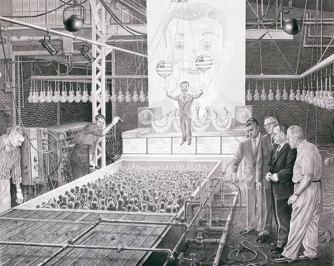 Laurie Lipton, lápiz, dibujo, 'Democracy 2012' ('Democracia 2012'), carboncillo y lápiz sobre papel, 71x87.6 cm / 28