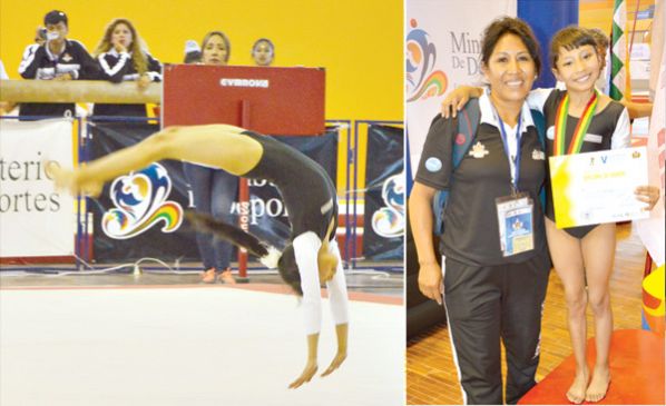 ALISSON GALLARDO REALIZA UNA PIRUETA EN LA COMPETENCIA QUE SORTEÓ AYER (FOTO IZQUIERDA). DEL LADO DERECHO, LA NIÑA POSA CON SU DIPLOMA. SEDEDE DE COCHABAMBA
