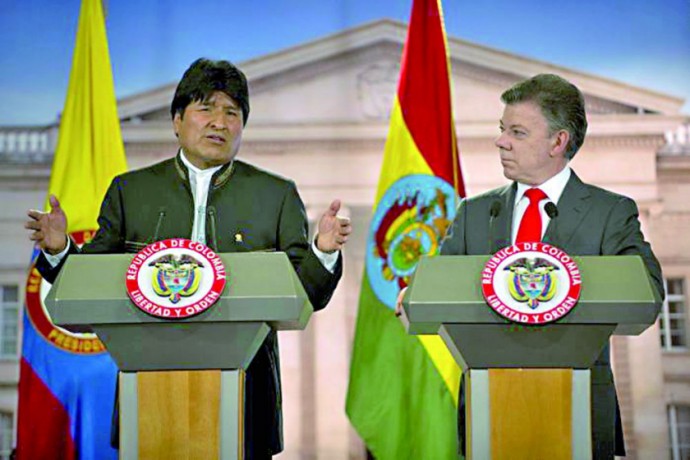 PÚBLICA. Los presidentes de Bolivia, Evo Morales, y de Colombia, Juan Manuel Santos.