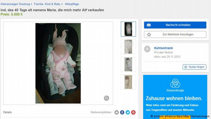 Baby im Internet zum Verkauf angeboten (picture alliance/dpa/eBay Kleinanzeigen)