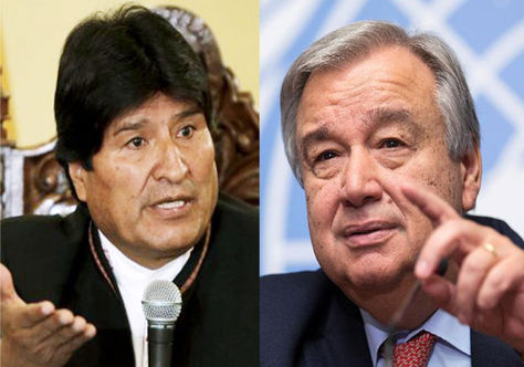 El presidente Evo Morales y el nuevo secretario general de la ONU, Antonio Guterres.